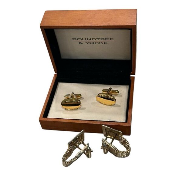 Roundtree & Yorke Gold Cuff Links Elegant Accessories - Picture 2 of 8